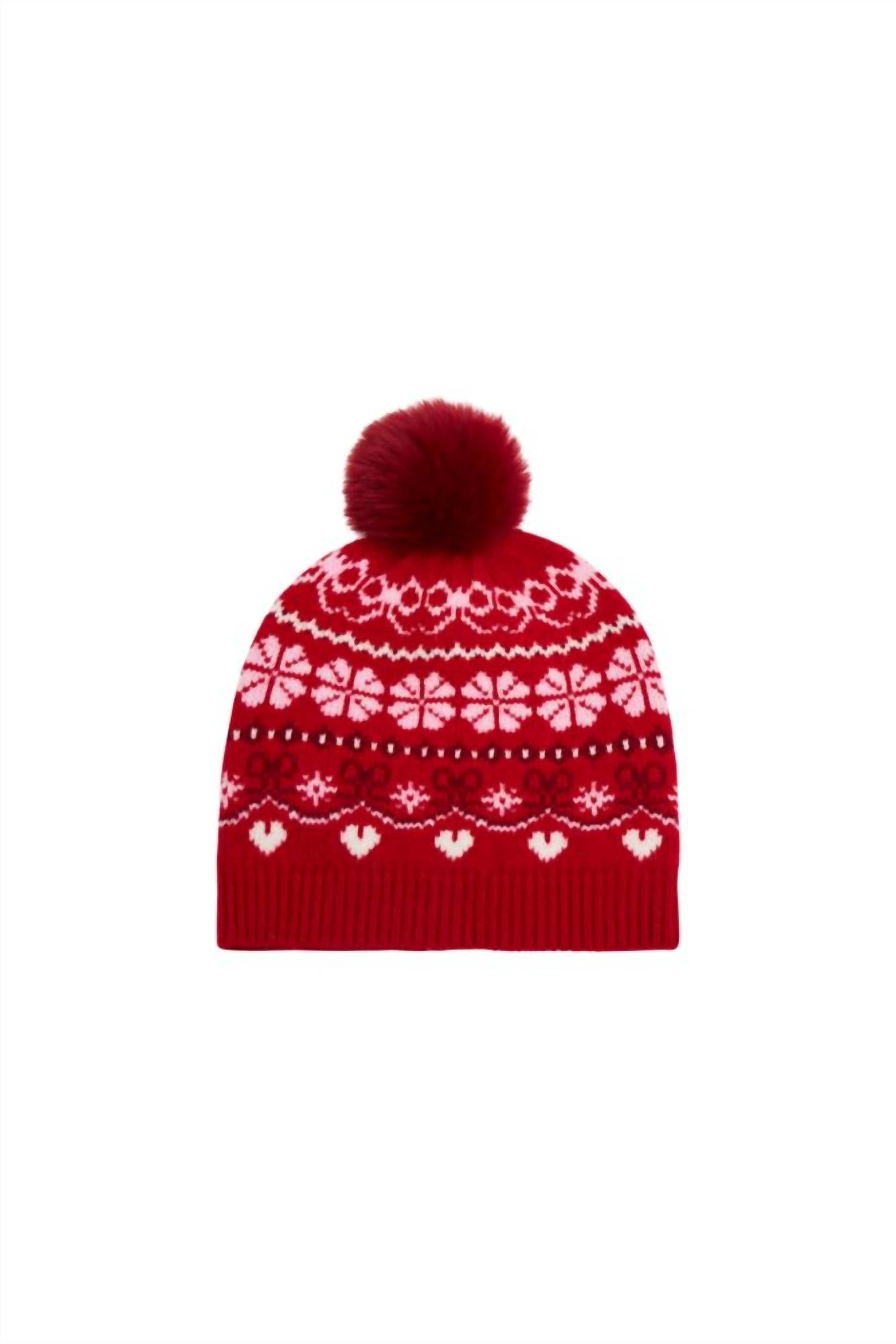 LoveShackFancy Women's Sanibel Wool Fair Isle Beanie in red velvet truffle - women's hat