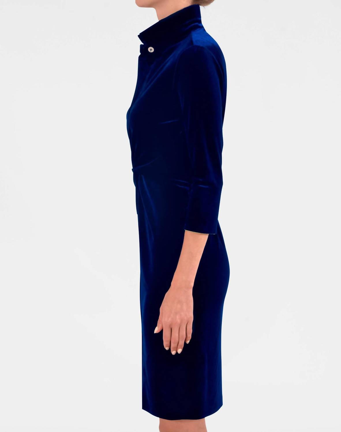 GRETCHEN SCOTT Silky Velvet Twist And Shout Mini Dress in navy - women's dress - detail view