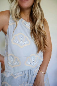 Lalavon - Sydney Seashell Embroidery Top & Shorts Set