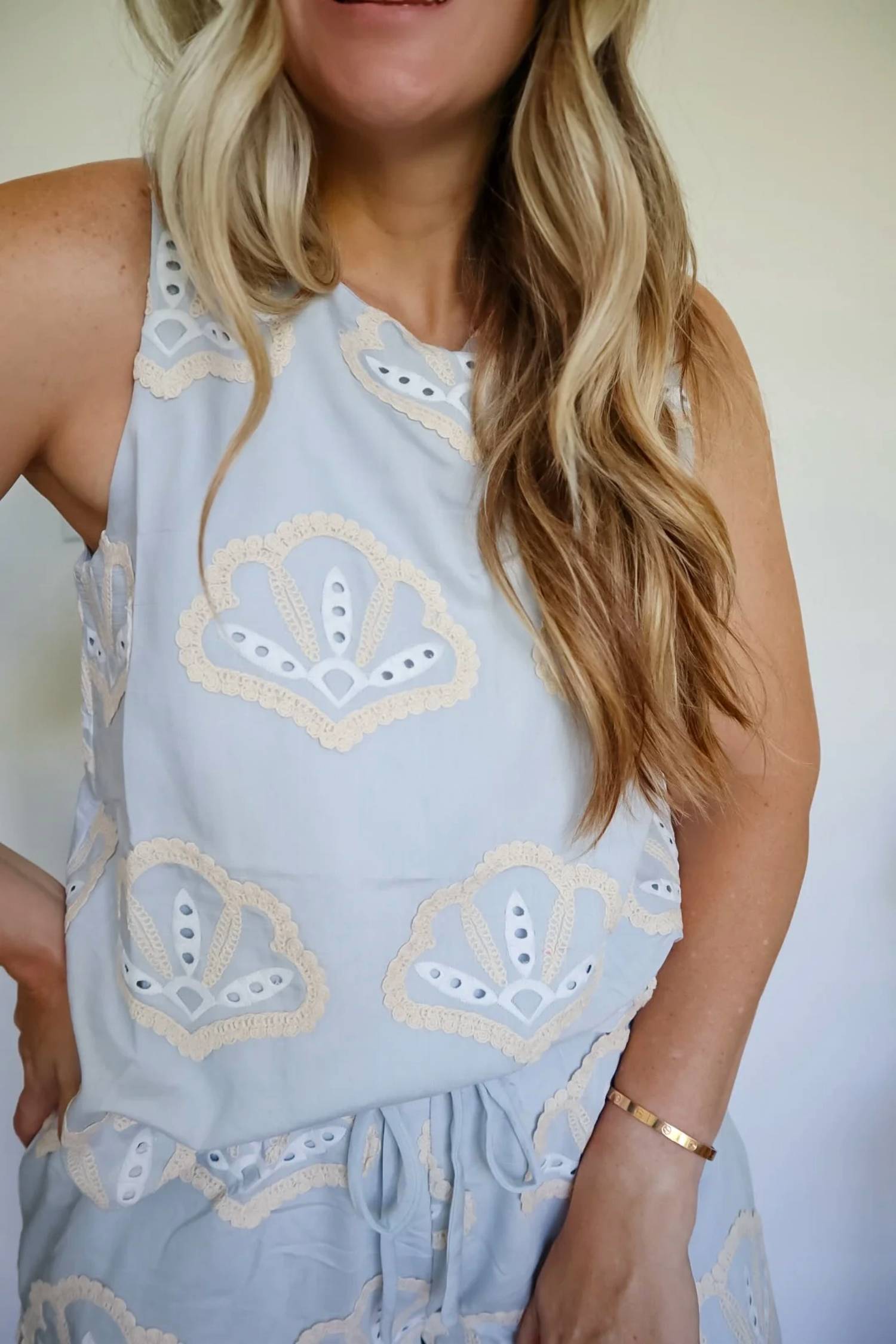 Lalavon - Sydney Seashell Embroidery Top & Shorts Set