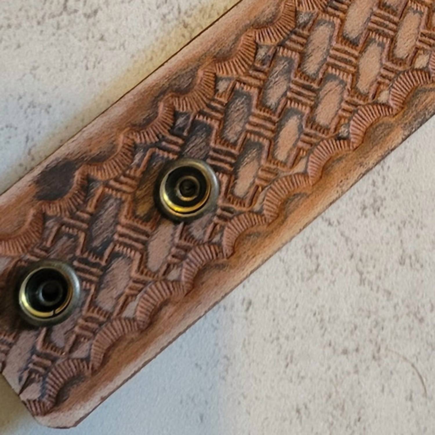 A Rare Bird Women's Hand Tooled Leather Bracelet in brown - women's jewelry - alternate view