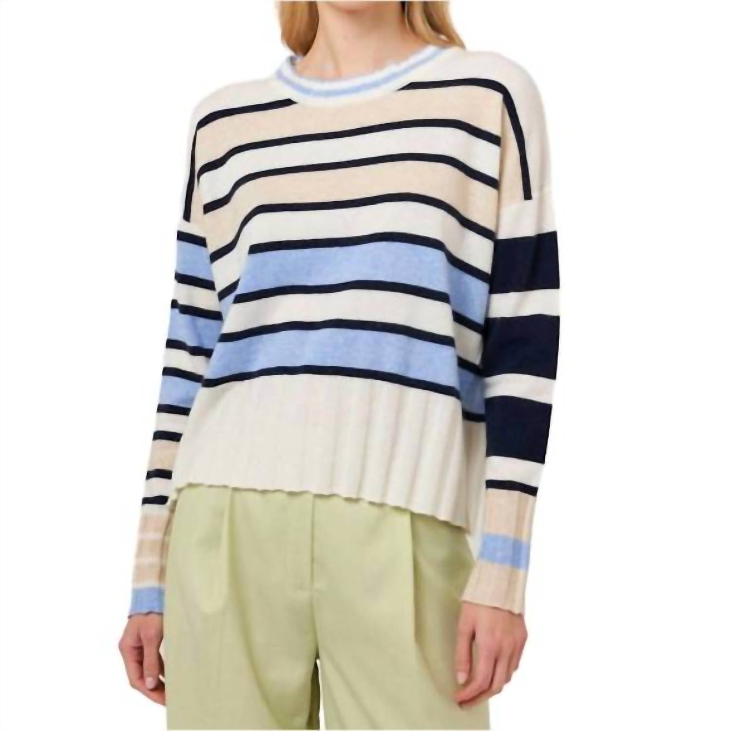 Brodie Cashmere Oceana Stripe 2.0 Sweater in white multi - women's sweater