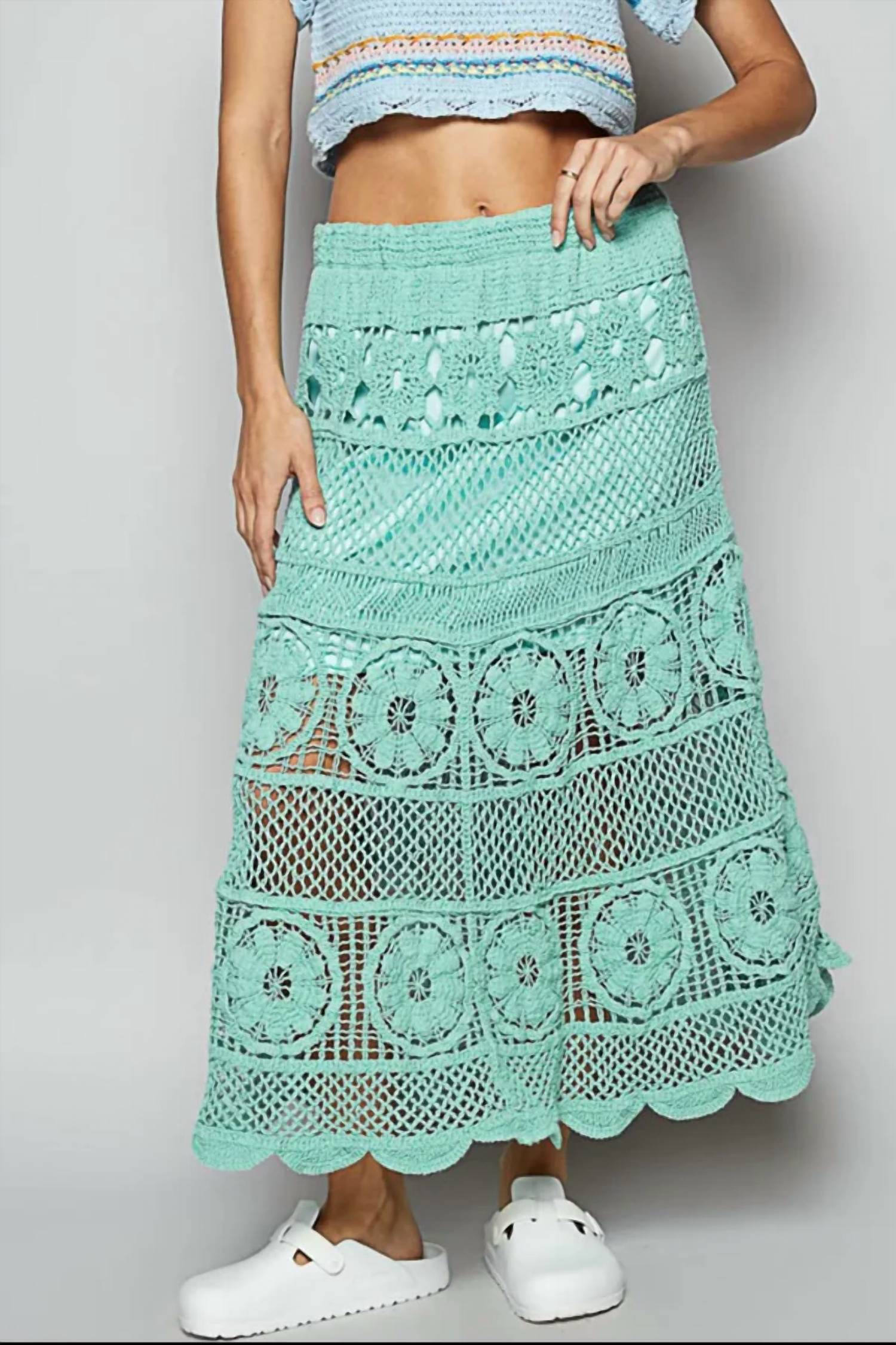 Pol - Lace Tiered Midi Skirt