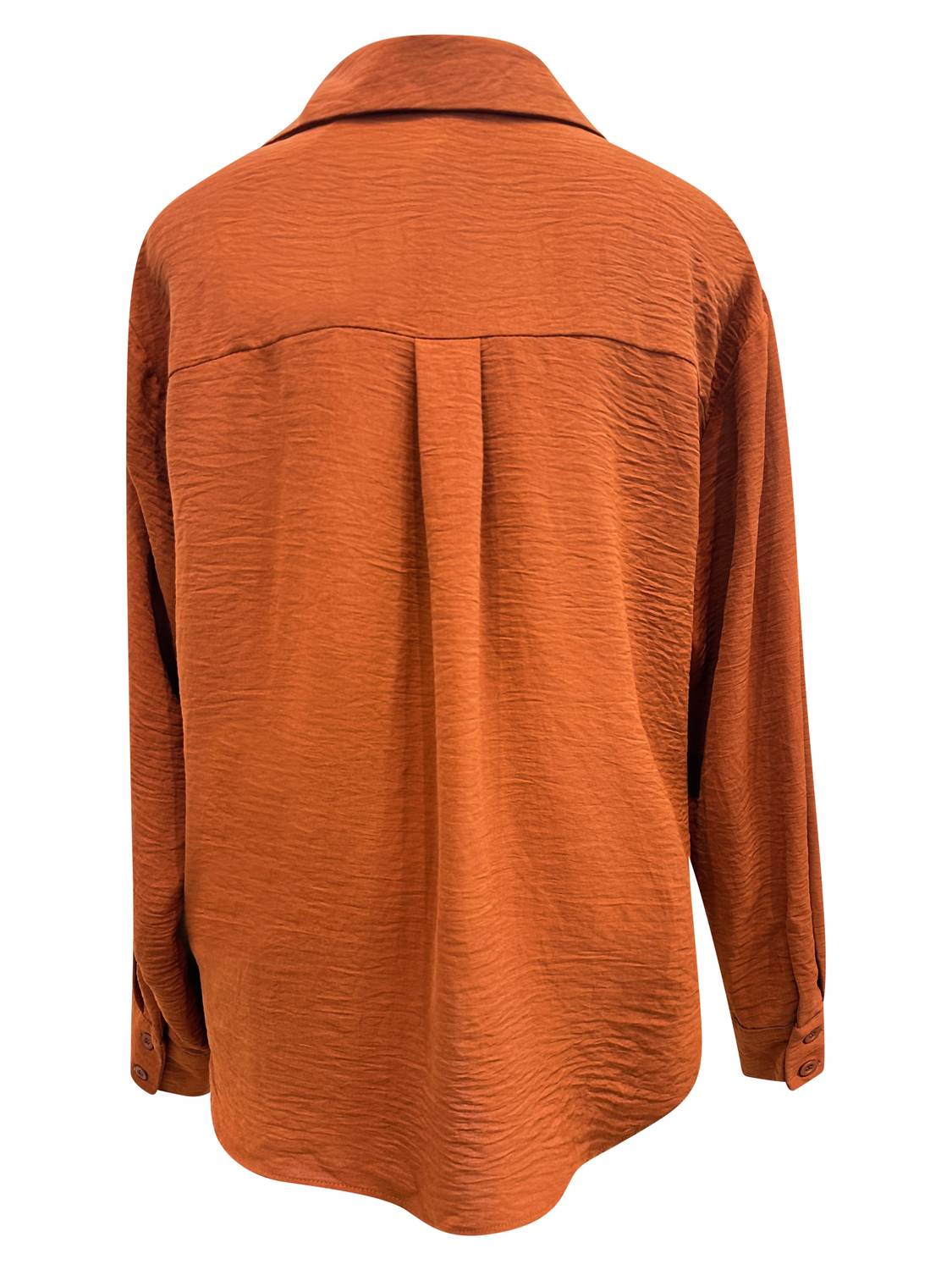Meet Me in Santorini Women's Sunset Button Up Blouse in santorini women s sunset button up blouse in rust - women's blouse - detail view