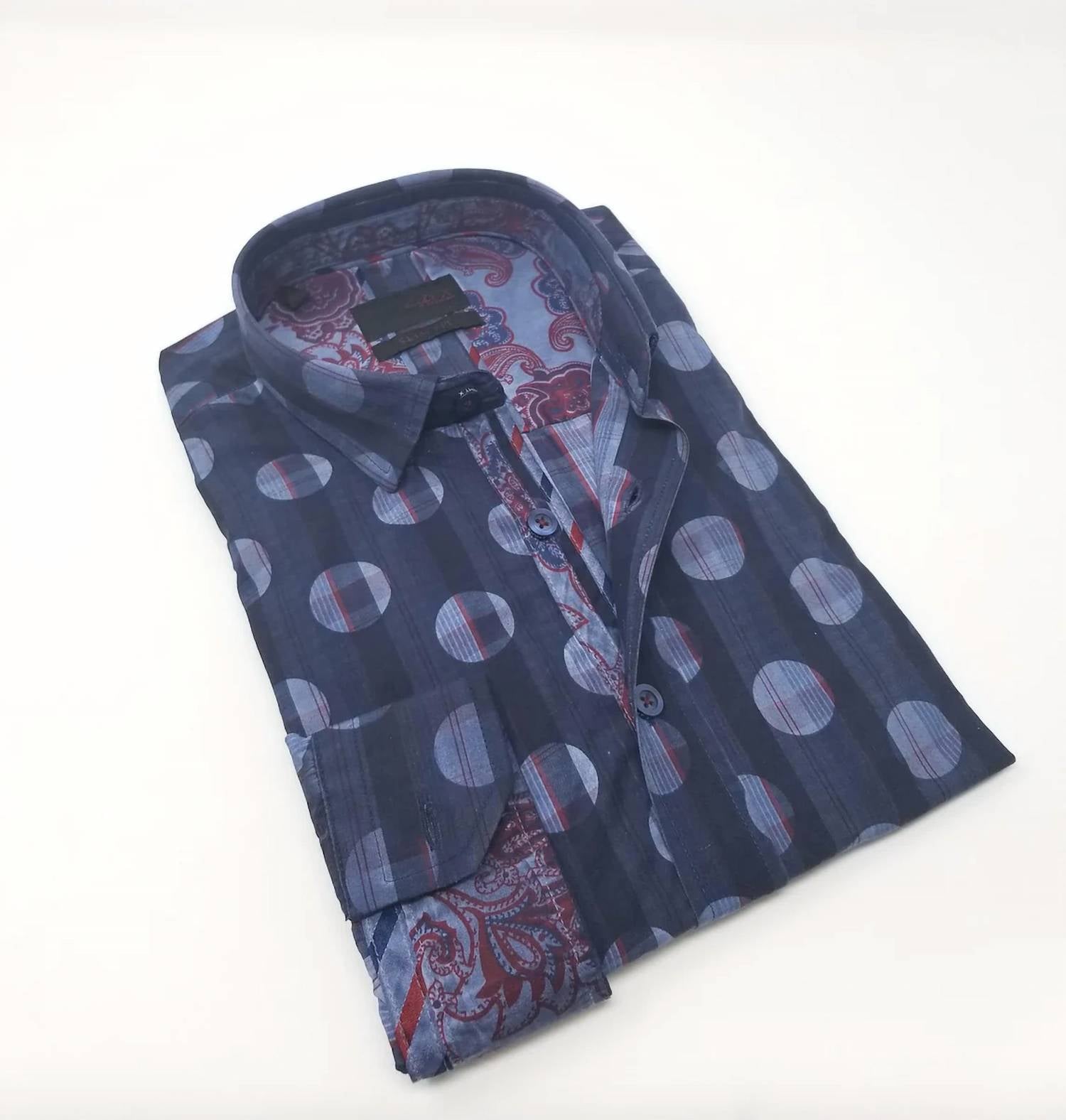 Eight X - Polka Dot Button Down Shirt With Paisley Trim