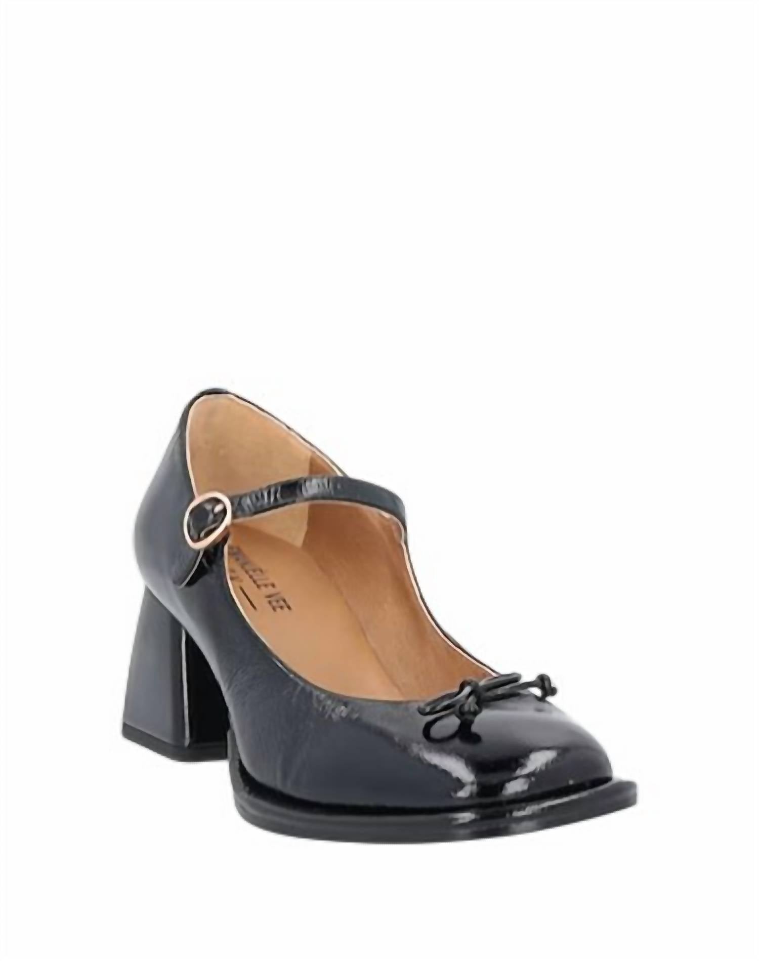 EMANUÈLLE VEE Women's Square Heel Leather Pumps in black - women's heels - detail view
