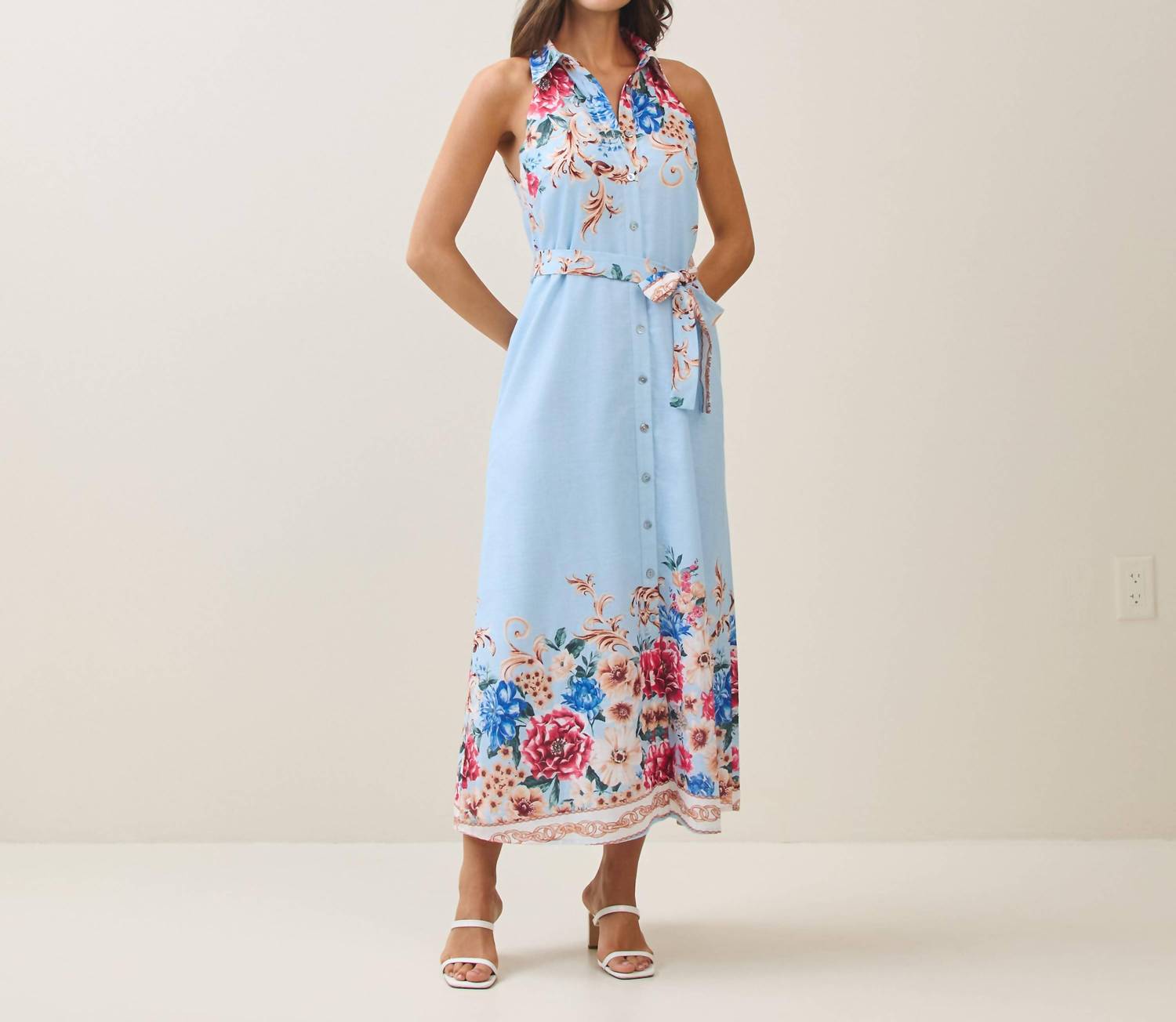 Able - Floral Sleeveless Button-front Shirt Dress