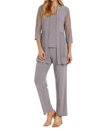 R&M Richards - Pants Suit Sleeveless Top With Soft-cut Draped Lapel Mesh Jacket Set