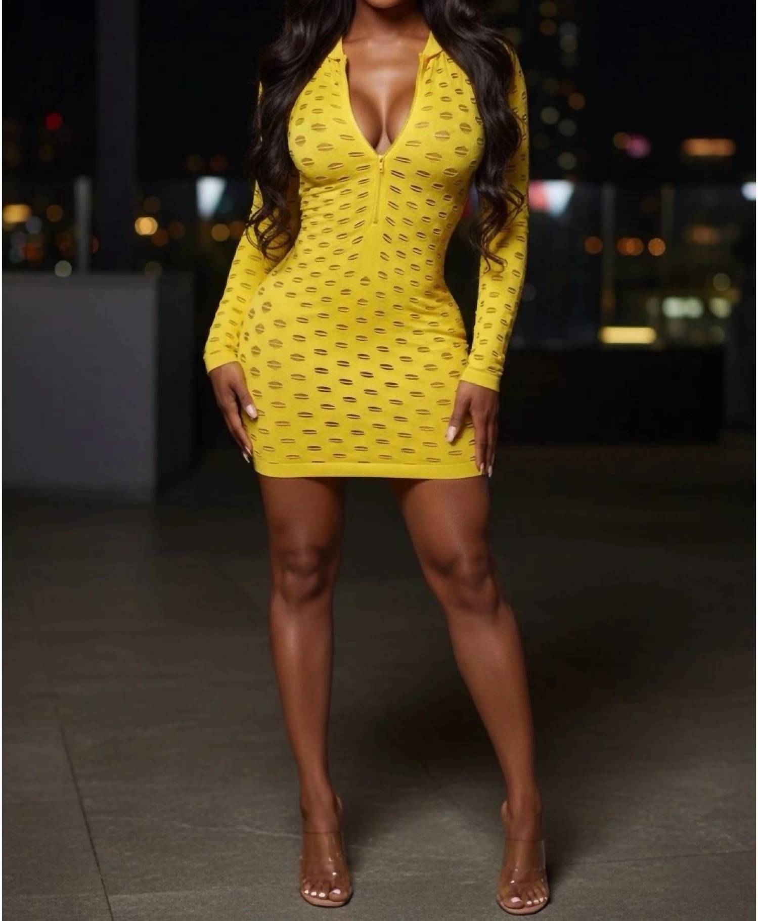 Jnk - Distress Over Stress Long Sleeve Distress Detail Mini Dress