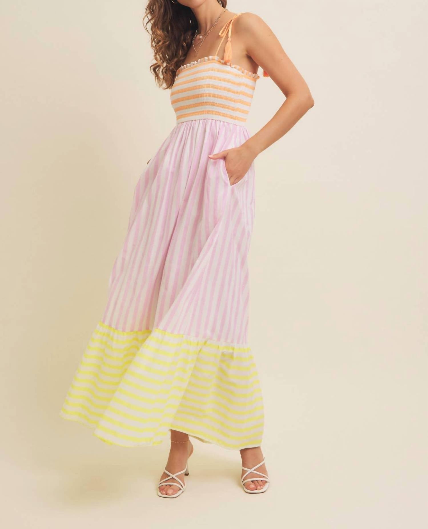 In February - Stripe Smocked Maxi Dress