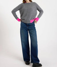 Brodie Cashmere Colour Pop Maya Cashmere Jumper in mid grey - women's sweater