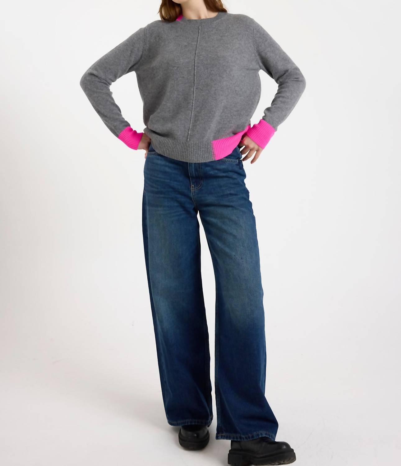 Brodie Cashmere Colour Pop Maya Cashmere Jumper in mid grey - women's sweater