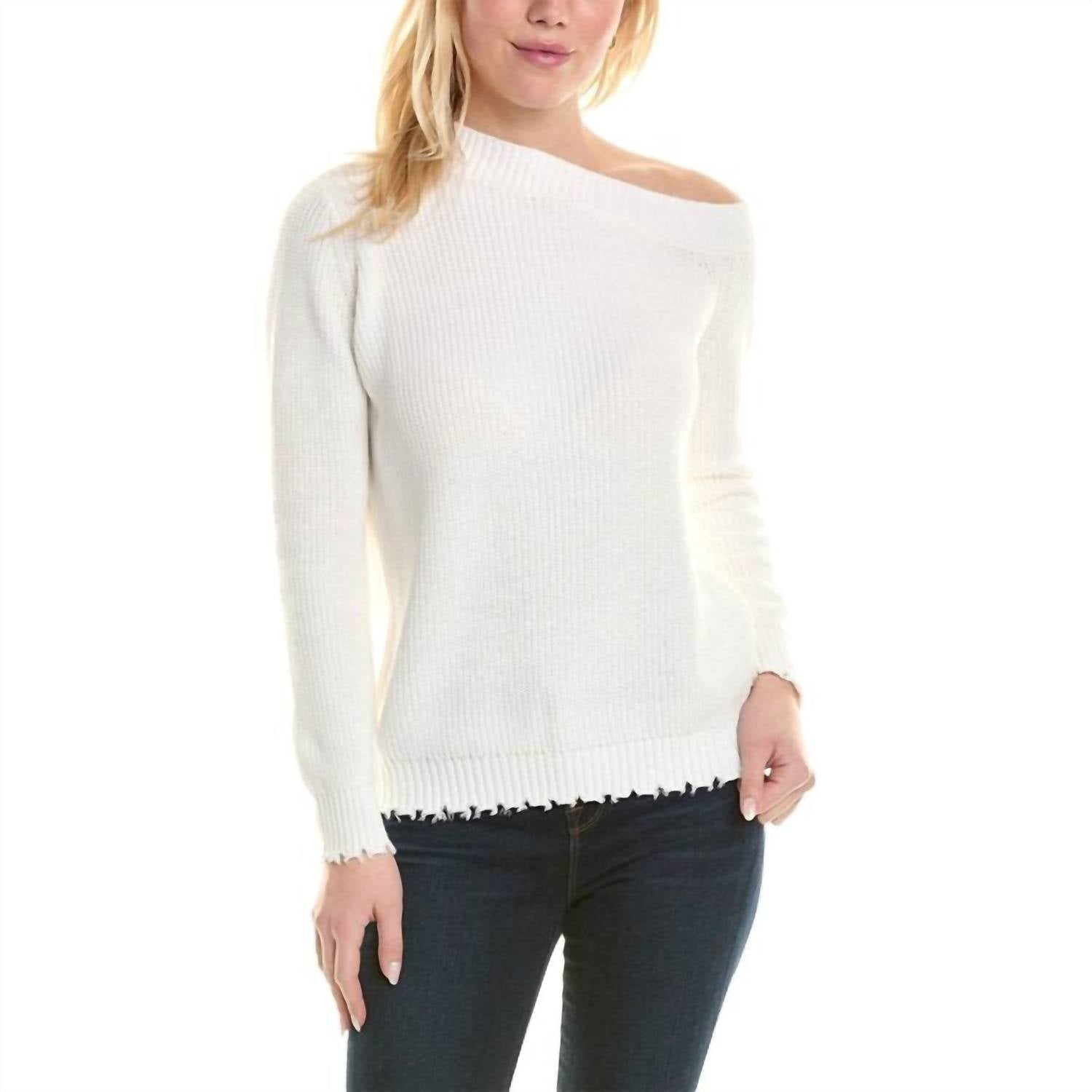 Minnie Rose - Cotton Shaker Off-the-shoulder Sweater Top