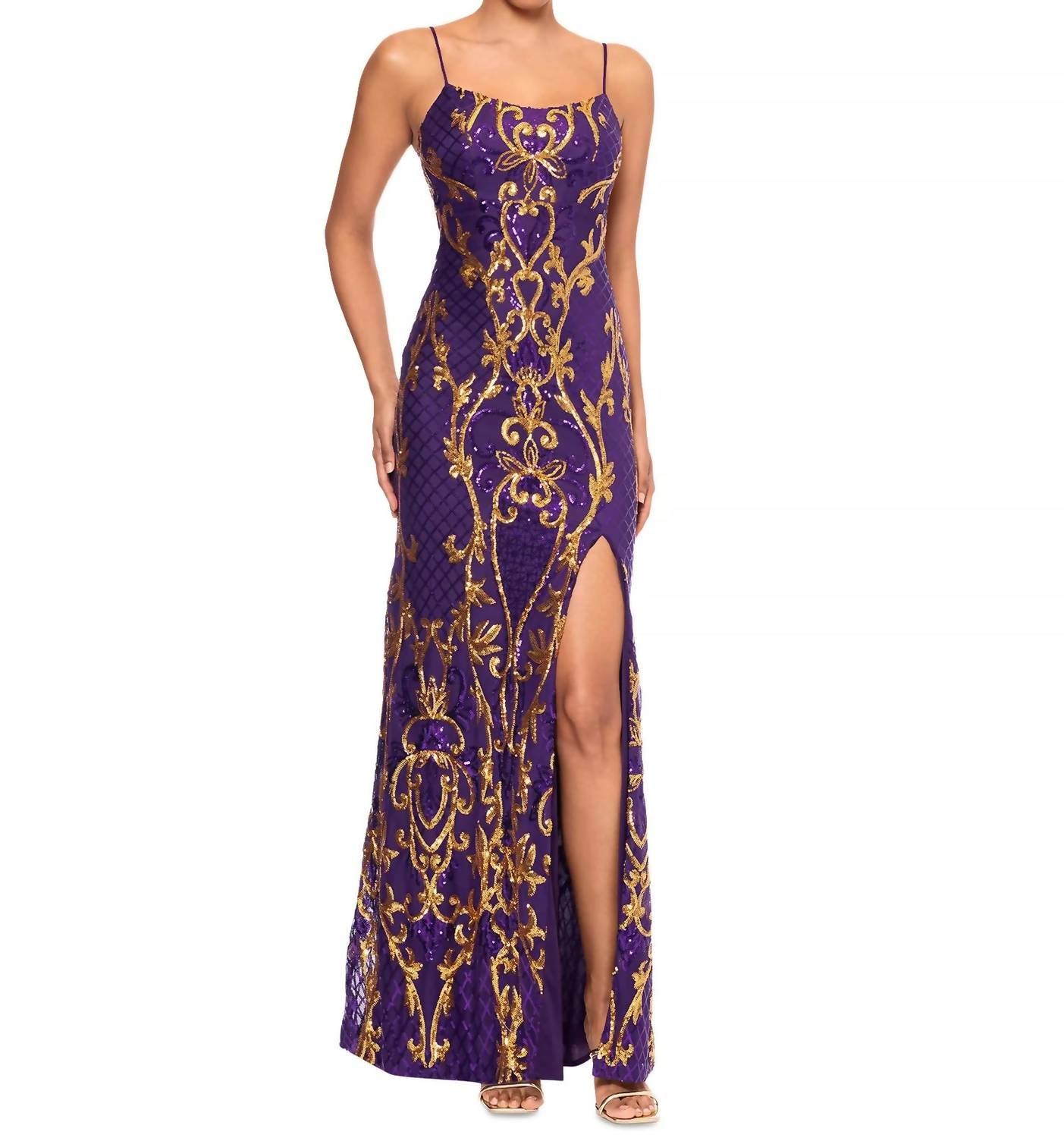 Betsy & Adam Women's Sequined Patterned Gown in purple - women's dress