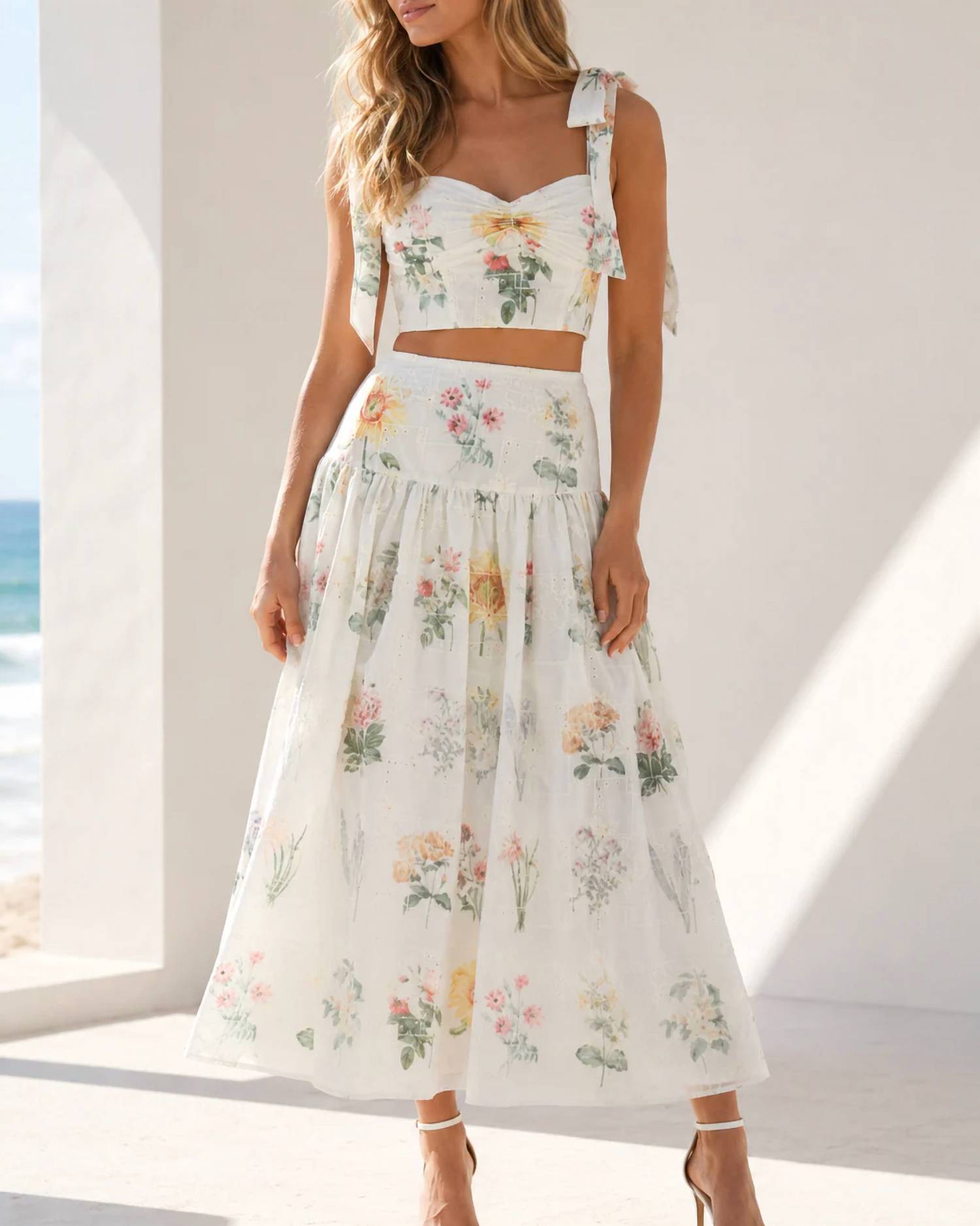Mable - Island Bouquet Floral Two-piece Skirt Set