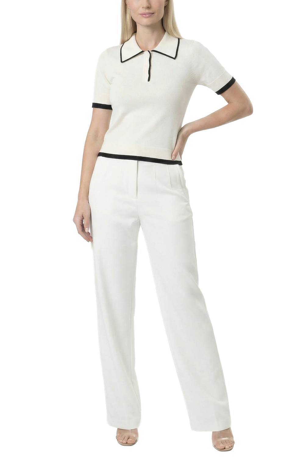 Area Stars Women's Contrast Trim Polo in ivory black - women's t-shirt - view 4