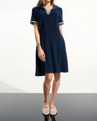 Joseph Ribkoff - Silky Knit Trapeze Dress With Polo Collar