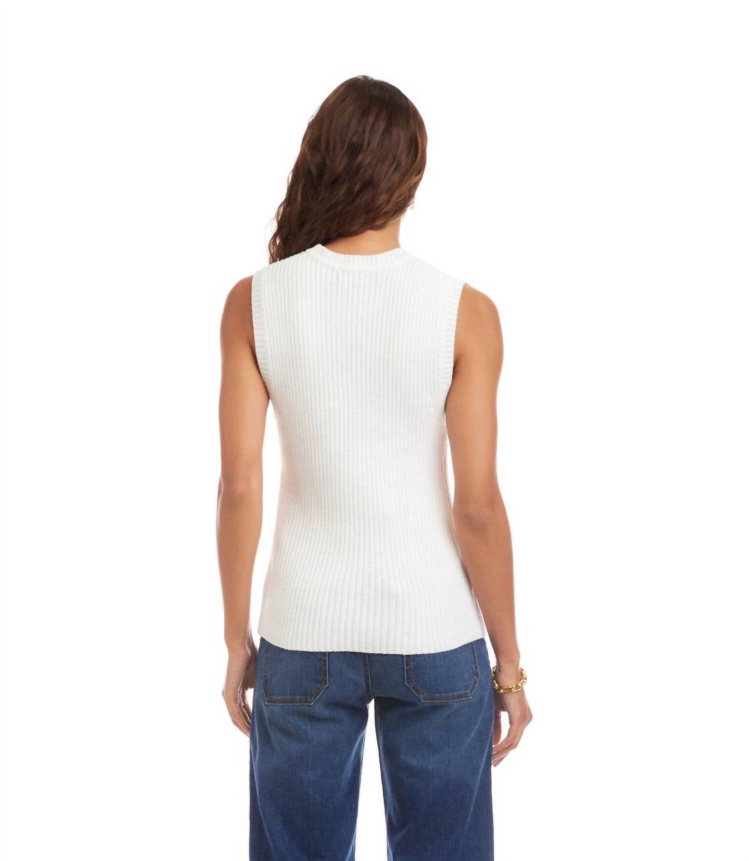 Karen Kane Ribbed Sweater Tank in off white - women's tank top - detail view