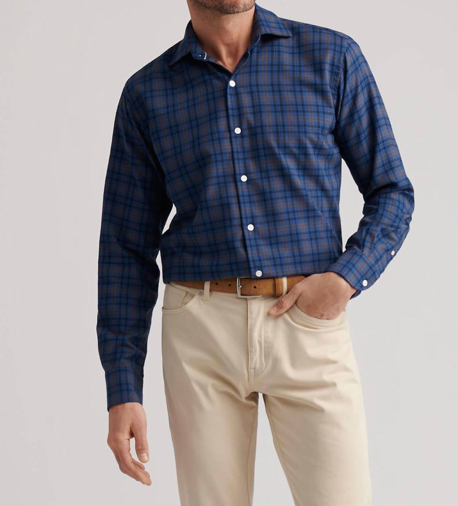 PETER MILLAR Bar Harbor Performance Flannel Shirt in blue haze - men's shirt