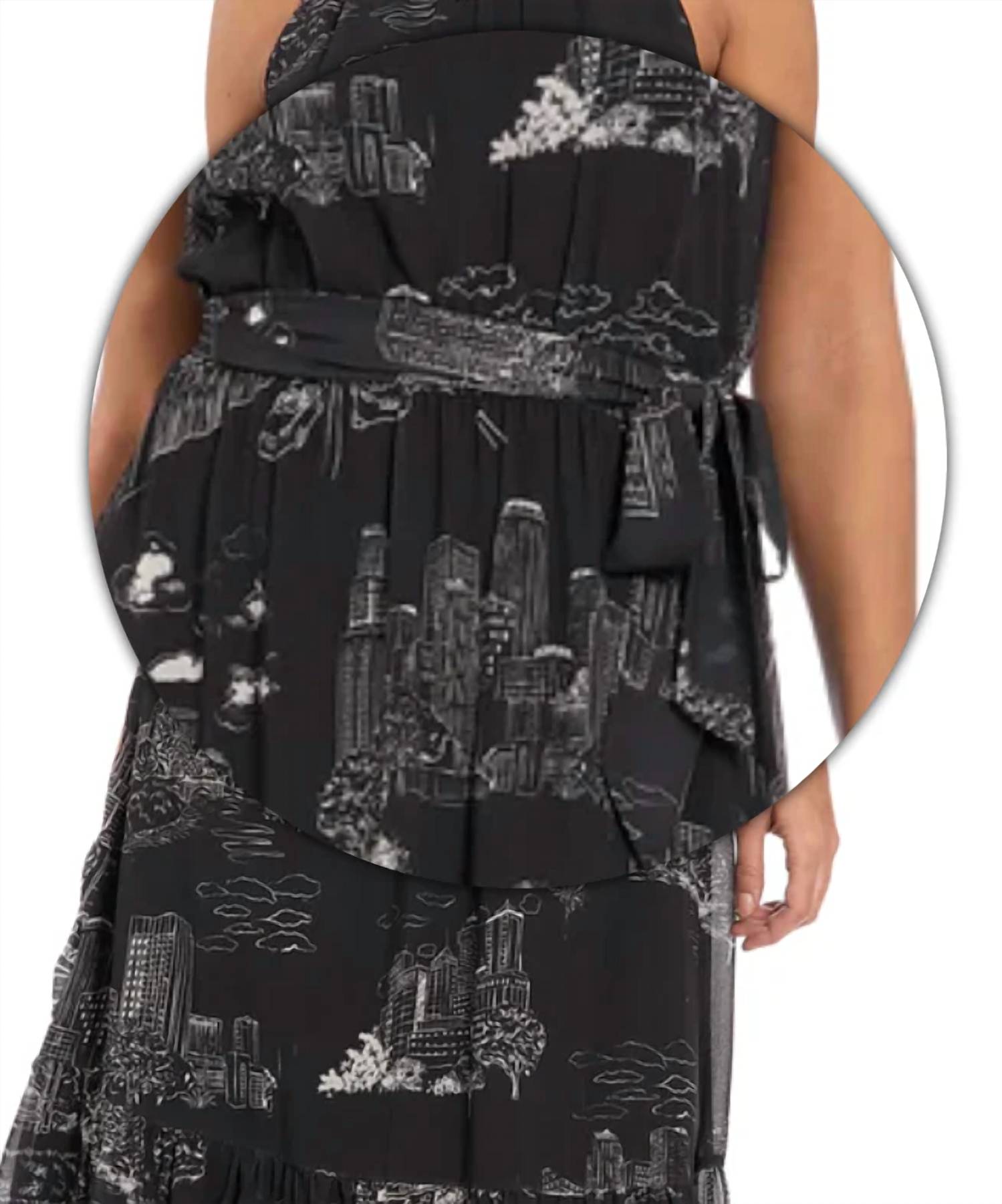 London Times - Elina Printed Toile Halter Ruffle Midi Dress