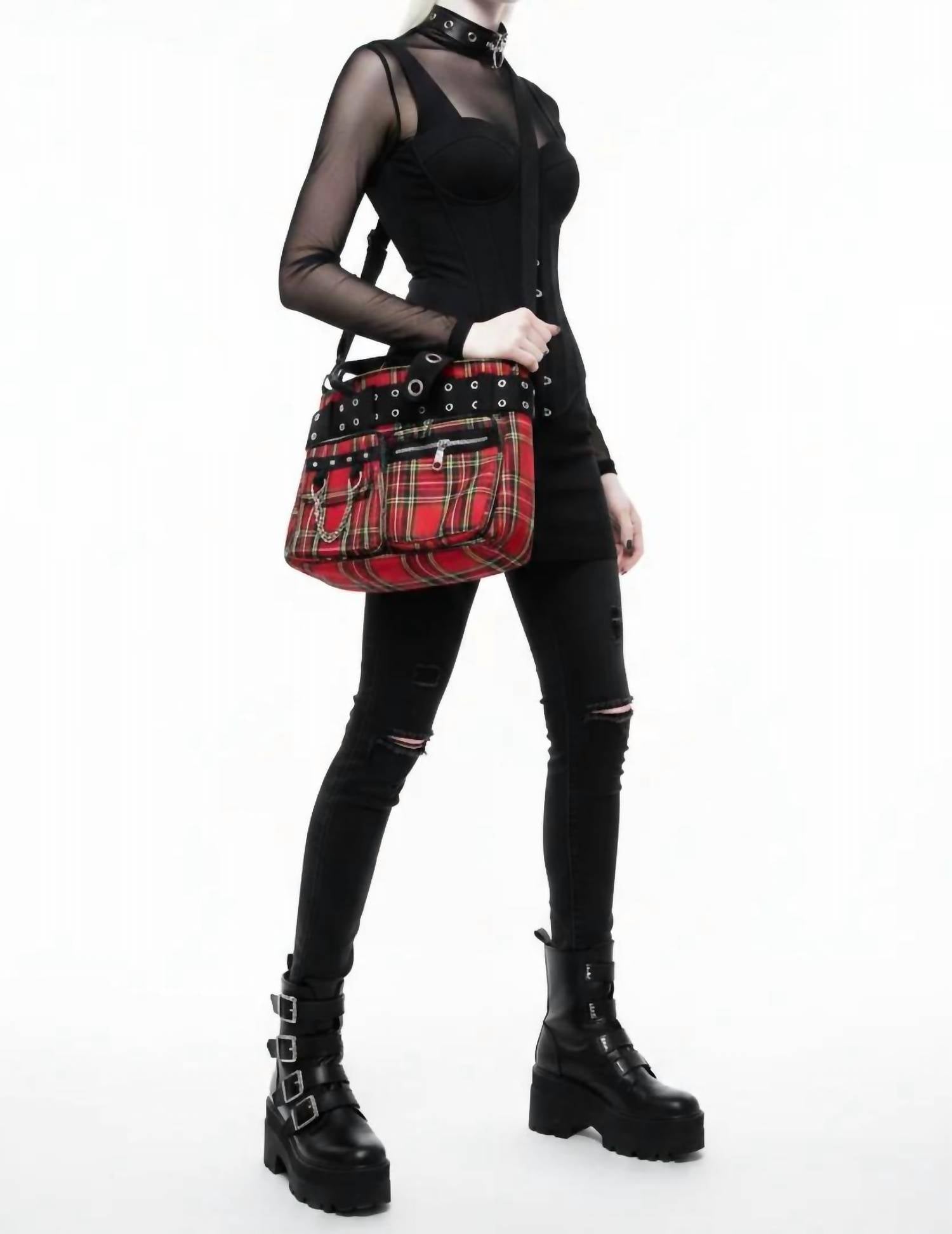 Orchid Bloom - Women's Plaid Gothic Handbag