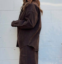 Bailey Rose Aliza Button Front Jacket in chocolate - women's jacket - detail view