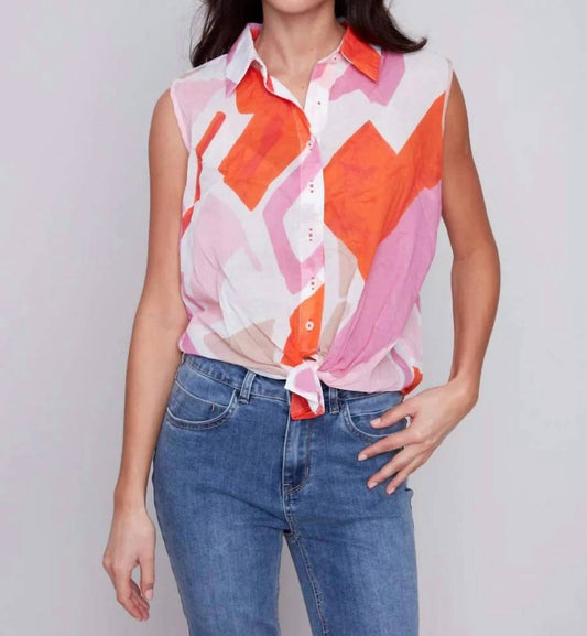 Charlie B - Sleeveless Voile Printed Top