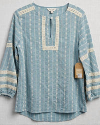 TRU LUXE Women's All-over Embroidered Peasant Top in blue - women's blouse
