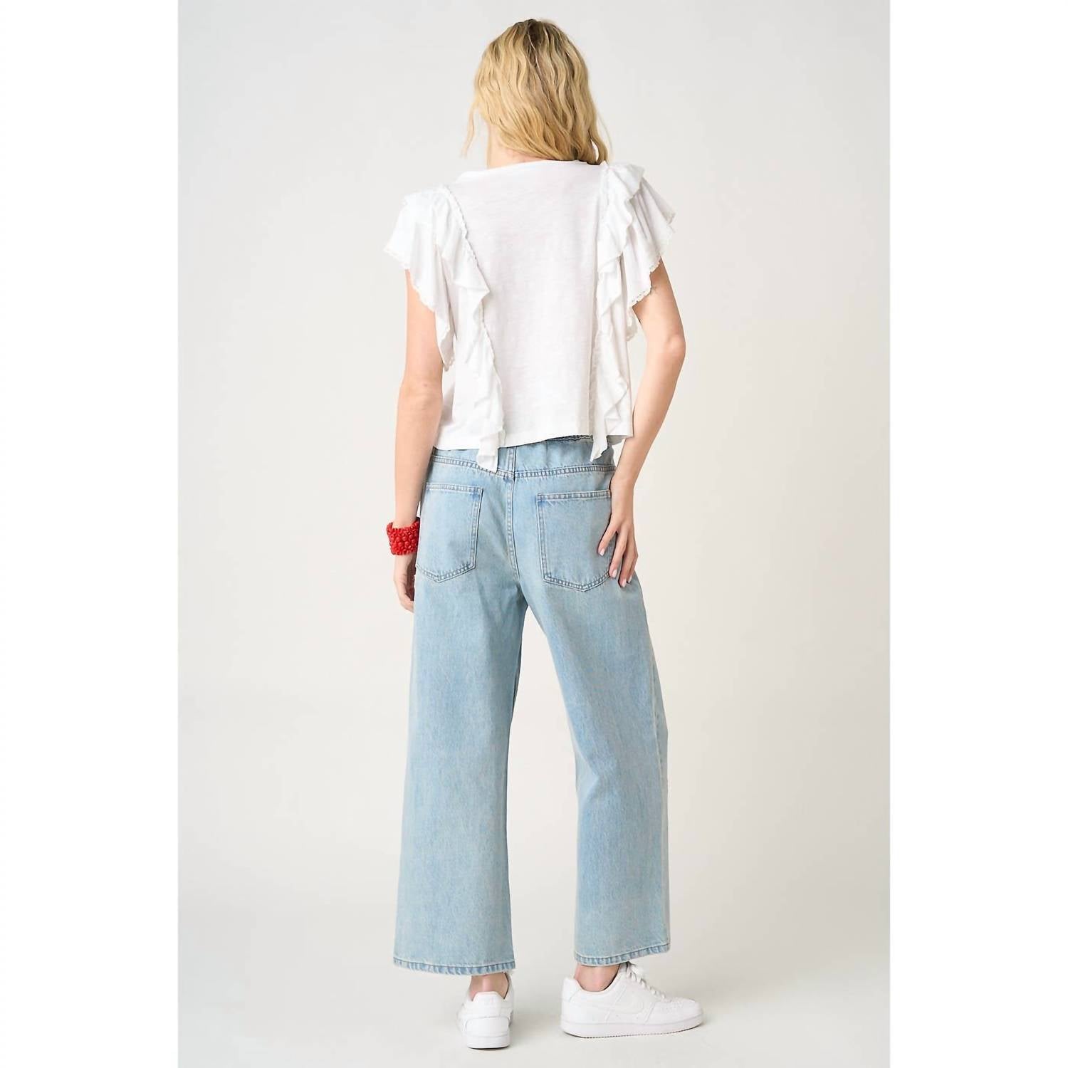 mittoshop Ainsley Tulip Embroidery Wide Leg Jeans in light wash - women's jeans - view 5