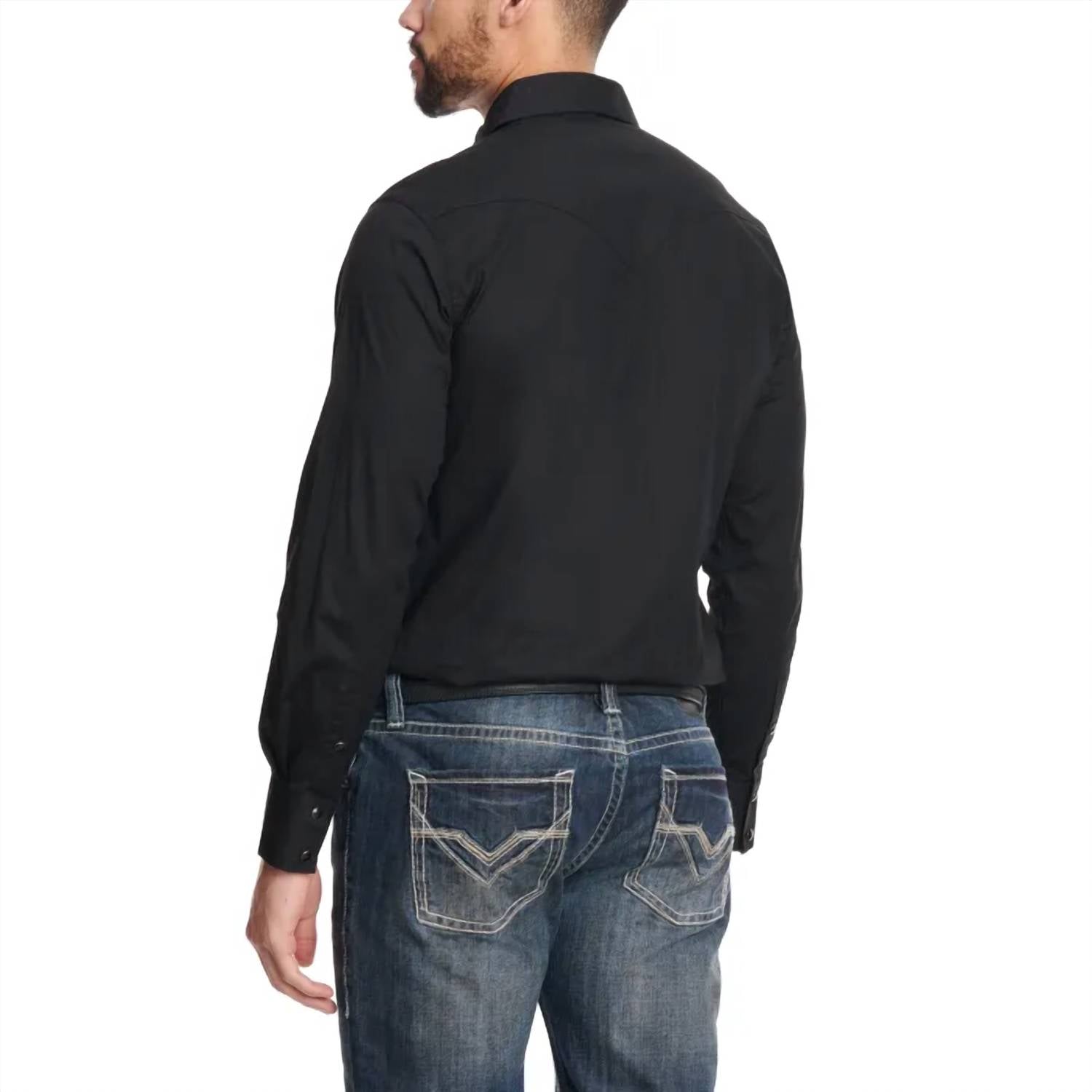 Rock & Roll Denim MEN'S EMBROIDERED MEXICO LOGO LONG SLEEVE WESTERN SHIRT in black - men's shirt - alternate view