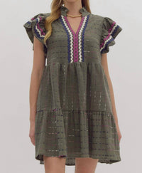 Entro - Textured Mini Dress With Multi Color Ric Rac Trim
