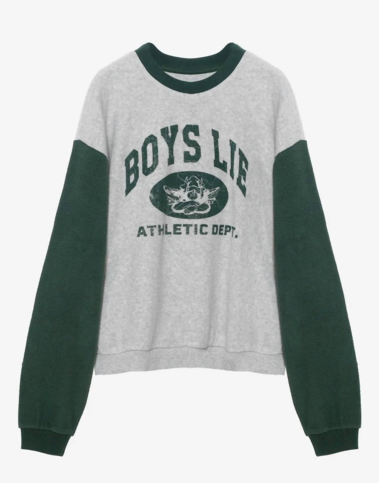 BOYS LIE Athletics Kara Crewneck Sweatshirt in grey green - women's top - alternate view