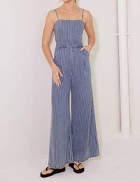 Flying Tomato - Washed Striped Denim Jumpsuit