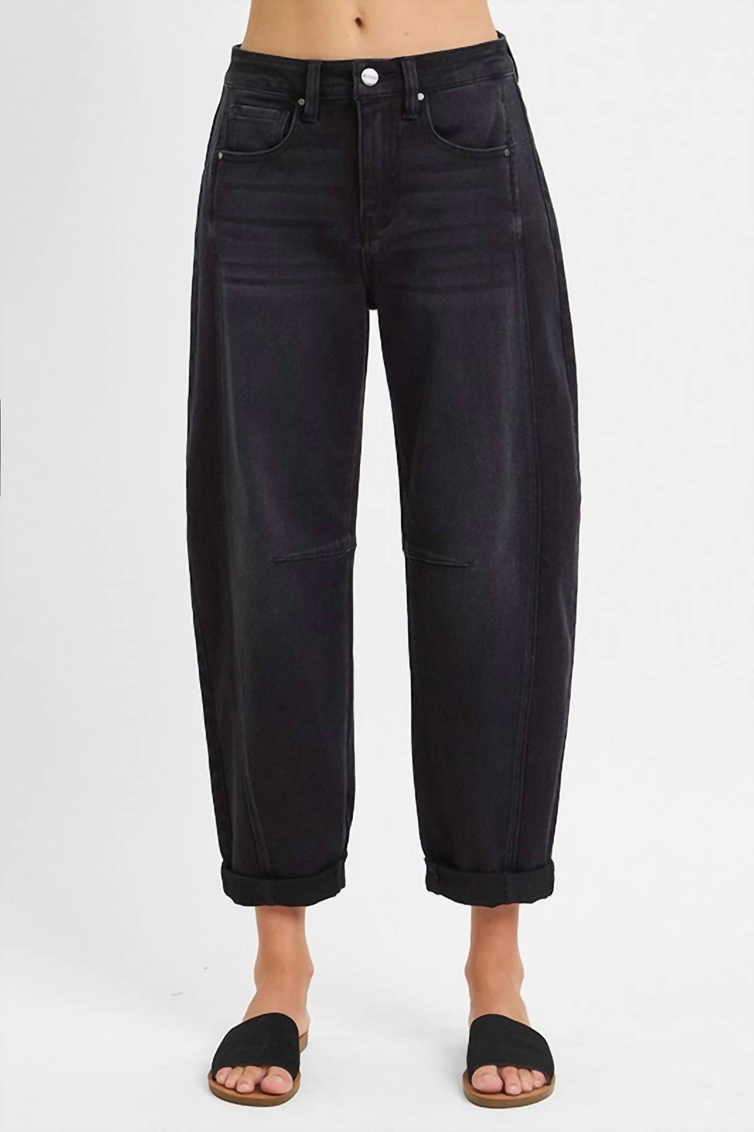 RISEN Lennox High Rise Crop Barrel Cuffed Jean in black - women's jeans