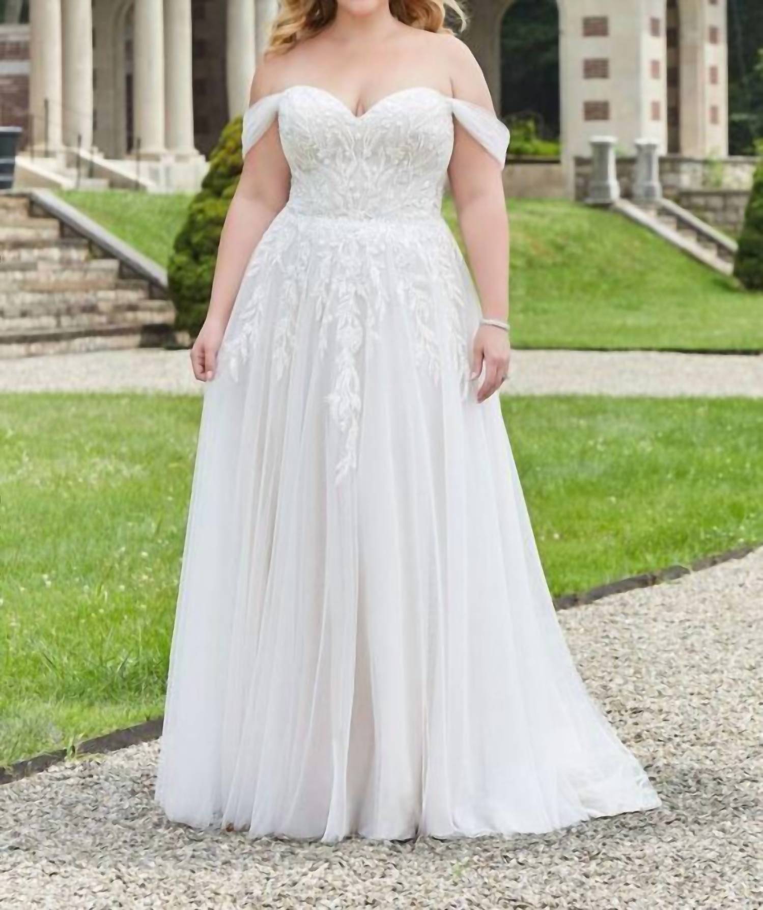 MORILEE Elysia Off The Shoulder A-line Wedding Dress - Plus in ivory almond honey - women's dress
