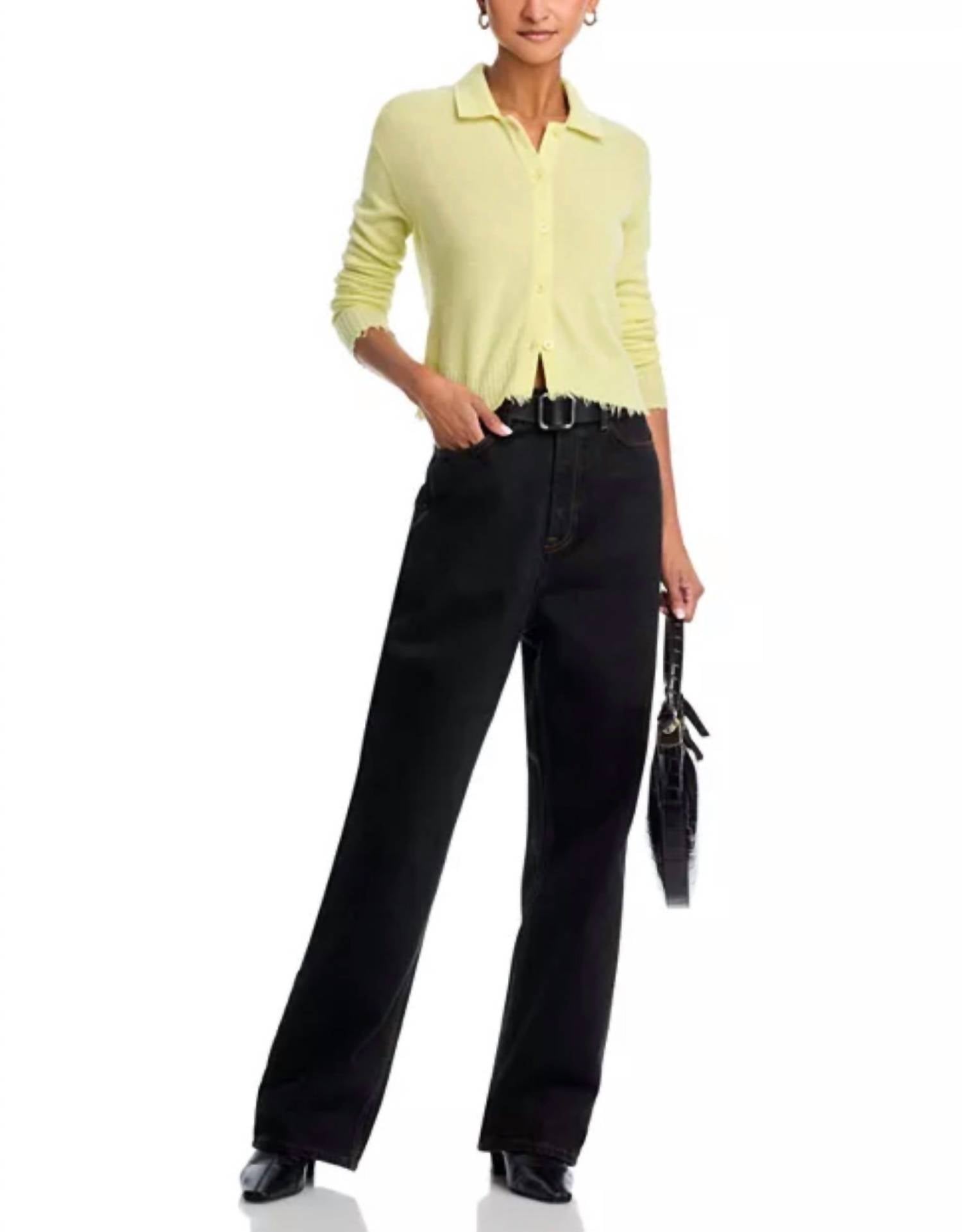 RE/DONE Loose Polo Cardigan in limeade - women's cardigan