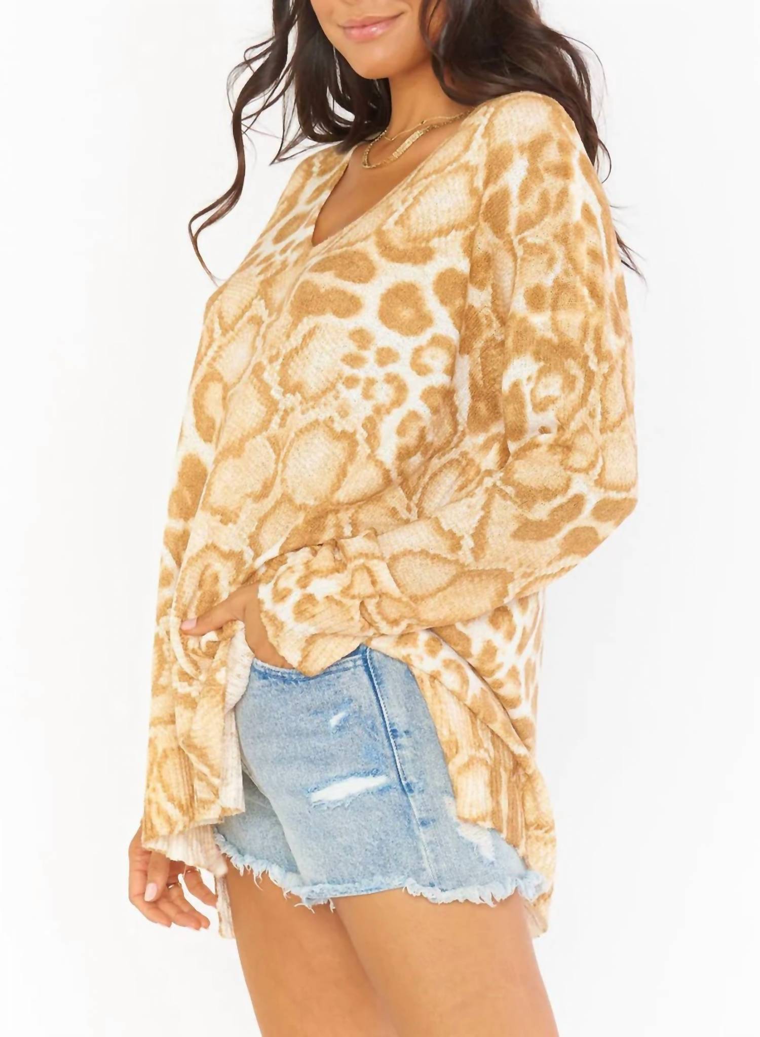 Show Me Your Mumu CLIFFSIDE SWEATER in sandy cheetah - women's sweater - detail view