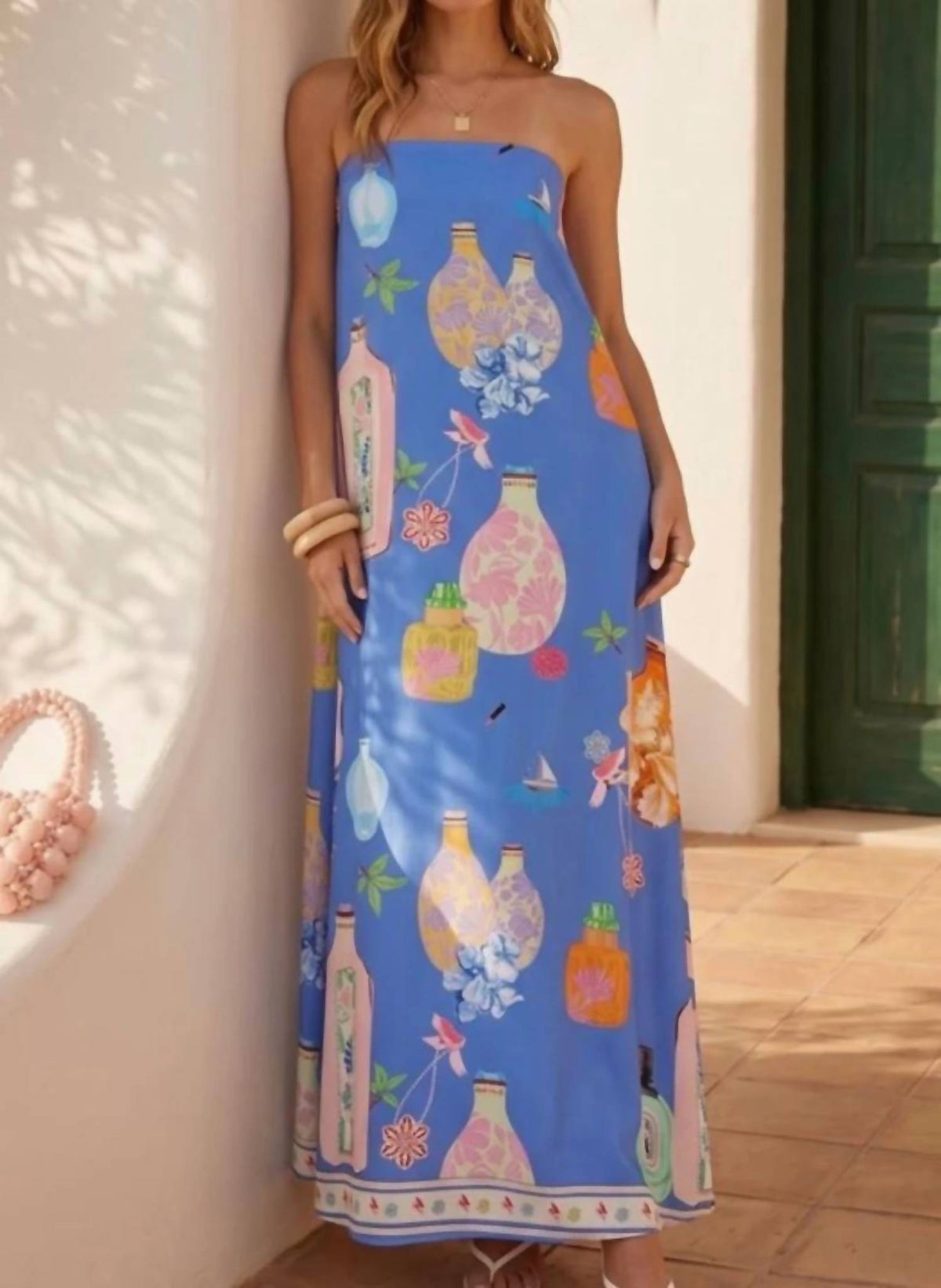 Shop Sevenday - Printed Strapless Maxi Dress