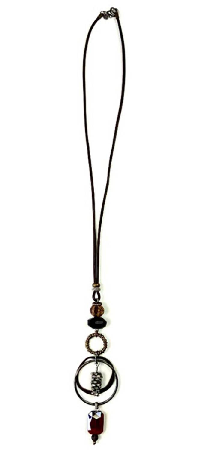 Legend Or Lies - Women's Pinecone Leather Cord Drop Necklace