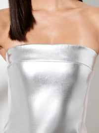 Alice + Olivia - Kelly Shiny Vegan Leather Hi Slit Midi Dress