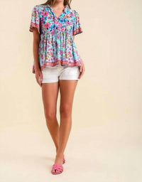 Umgee - Mixed Floral Print Bohemian Top