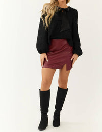ABLE Front Bow Tweed Long Puff Sleeve Top in black - women's blouse - view 4