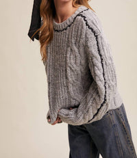 Listicle - Contrast Stitch Cable Knit Sweater