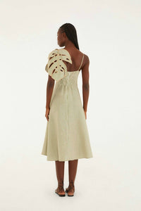 Farm Rio - Striped Monstera Leaf Sleeveless Midi Dress