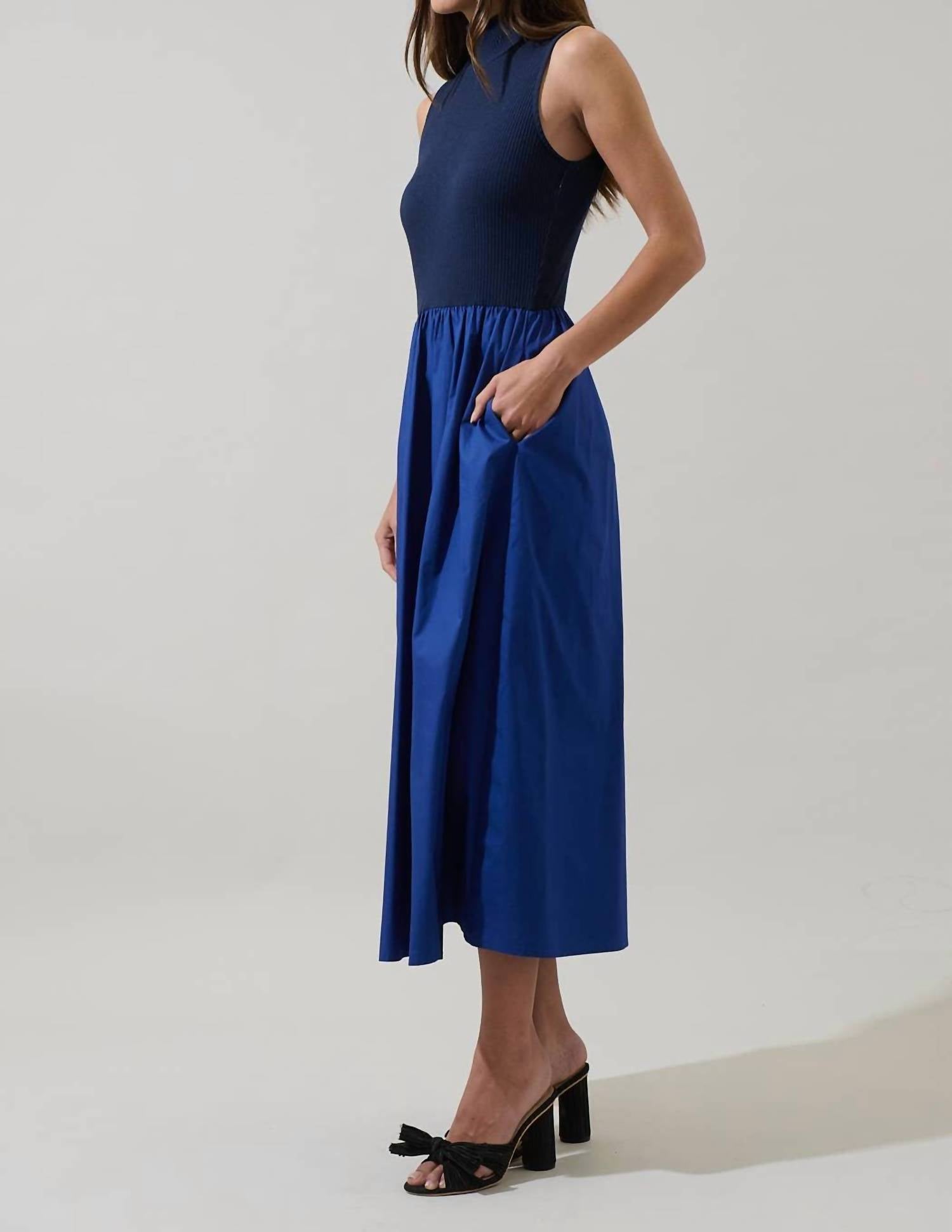 SUGARLIPS Grady Sleeveless Midi Dress in navy - women's dress - alternate view