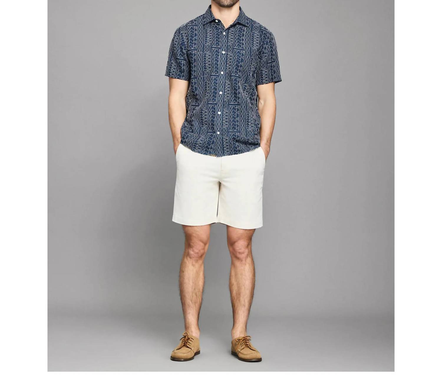 Billy Reid - Short Sleeve Geo Stitch Embroidered Treme Shirt