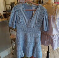 Karlie - Solid Lace Trim V Neck Dress