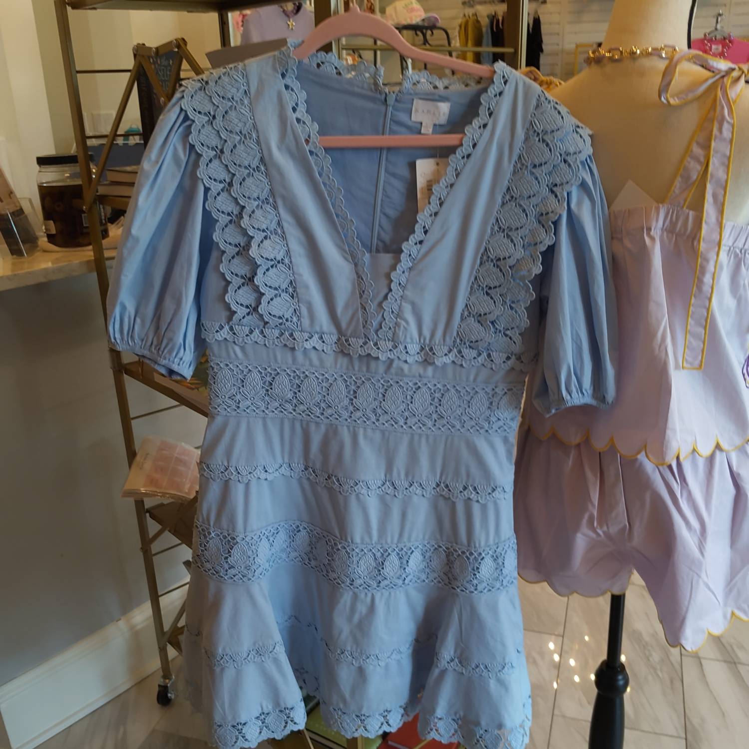 Karlie - Solid Lace Trim V Neck Dress