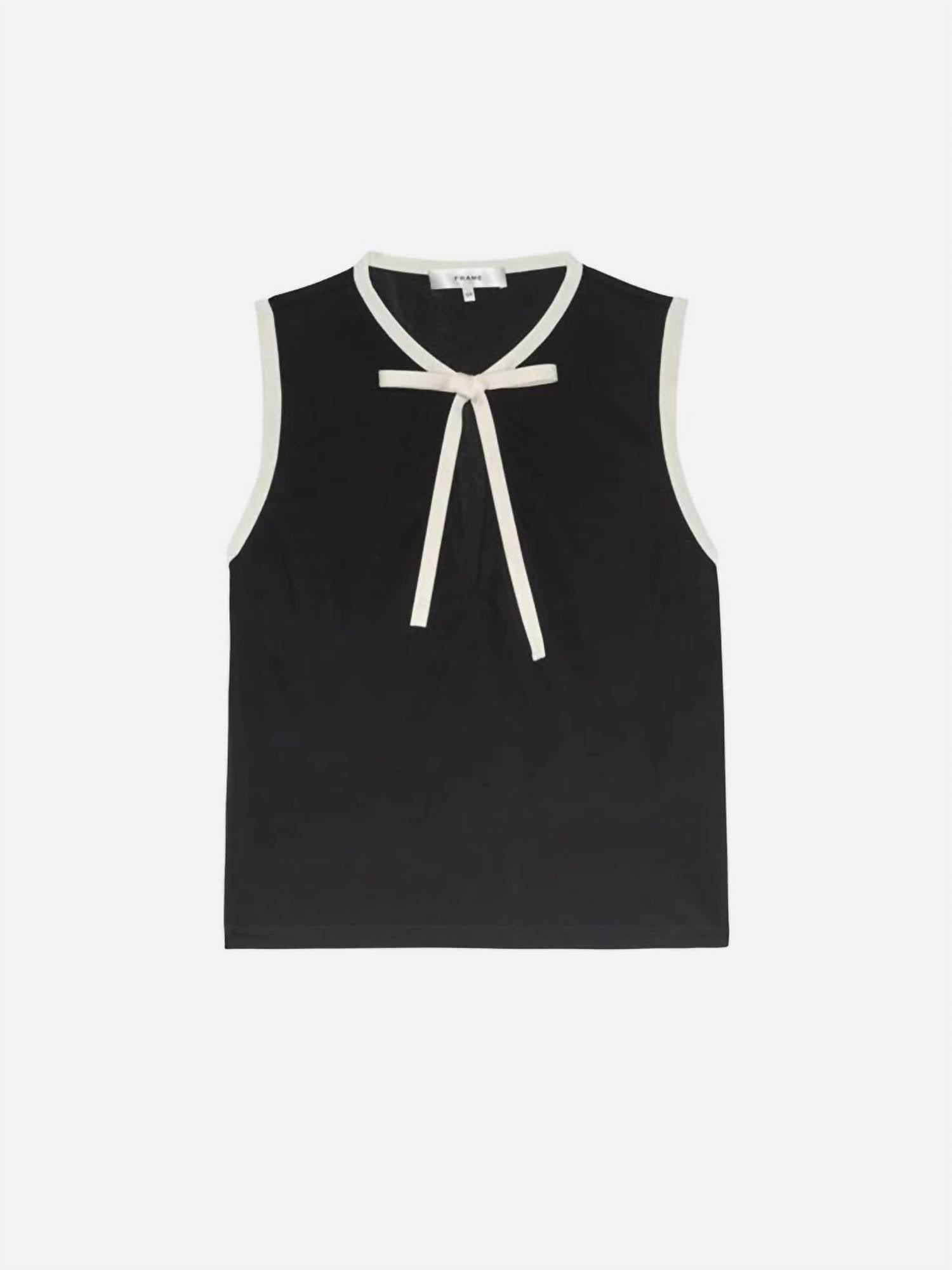 FRAME Keyhole Tie Tank Top in black - women's tank top - view 4