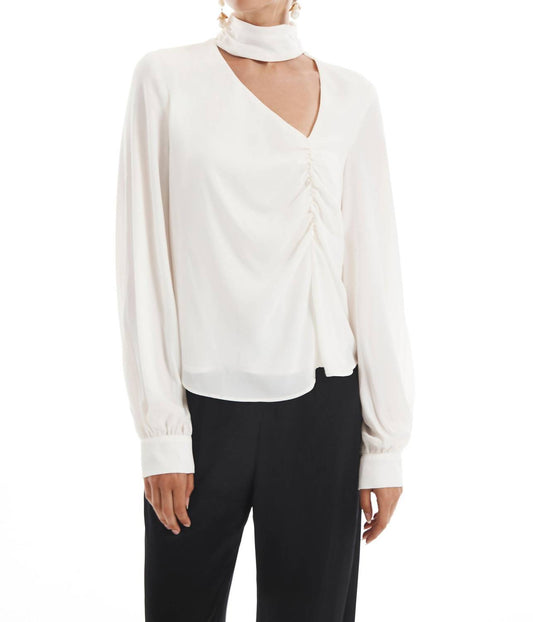 Krisa - Asymmetrical Keyhole Turtleneck Blouse